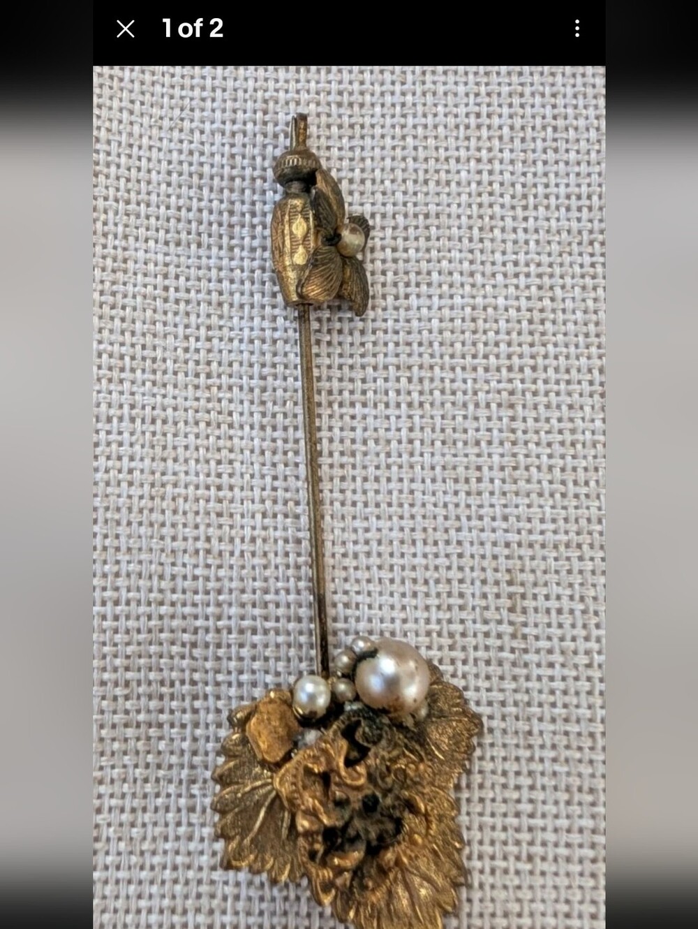 Miriam Haskell Gold-Tone Leaf Stick Pin with Pearls